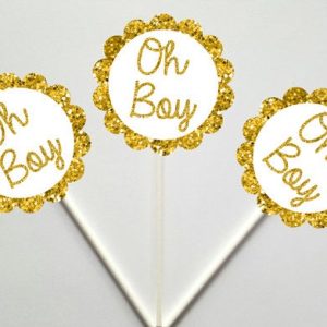 Oh Boy Cupcake Toppers, Baby Shower Cupcake Toppers