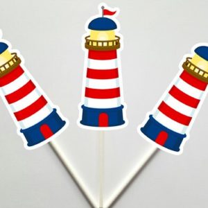 Lighthouse Cupcake Toppers, Nautical Cupcake Toppers