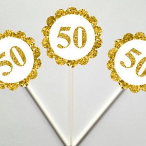 50th Birthday Cupcake Toppers - Gold Cupcake Toppers, 21st birthday, 30th Birthday, 40th Birthday, 50th Birthday, Cupcake Toppers