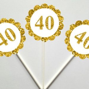 40th Birthday Cupcake Toppers - Gold Cupcake Toppers, 21st birthday, 30th Birthday, 40th Birthday, 50th Birthday, Cupcake Toppers