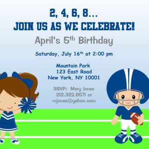 Cheerleader Birthday Invitation - Cheerleading Birthday Invitation- Football Birthday Invitation