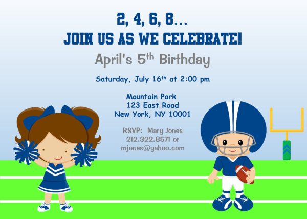 Cheerleader Birthday Invitation - Cheerleading Birthday Invitation- Football Birthday Invitation