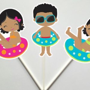 Pool Party Cupcake Toppers, Swim Party Cupcake Toppers, Swim Birthday, Beach Party Cupcake Toppers (CTOP-57171159P)