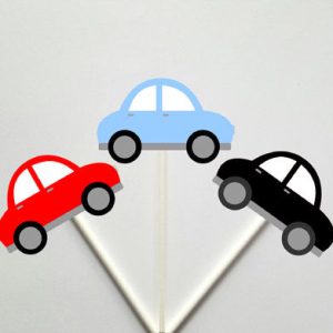 Car Cupcake Toppers, Red Car, Black Car, Blue Car
