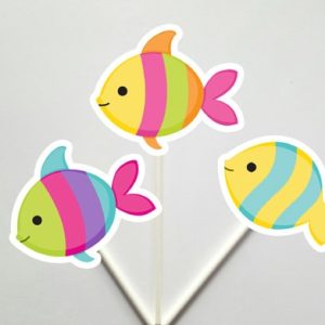 Fish Cupcake Toppers, Colorful Fish Cupcake Toppers, Under The Sea Cupcake Toppers,  82916425P