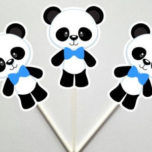 Panda Bear Cupcake Toppers, Bow Panda Cupcake Toppers