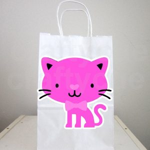 Cat Goody Bags, Cat Favor Bags, Cat Goodie Bags, Cat Party Pags, Kitty Goody Bags, Pink Cat With Bow