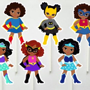 Girl Superhero Cupcake Toppers - African American (1129161132P)