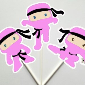 Ninja Cupcake Toppers, Girl Ninja Cupcake Toppers, Pink Ninja Cupcake Toppers 71517534A