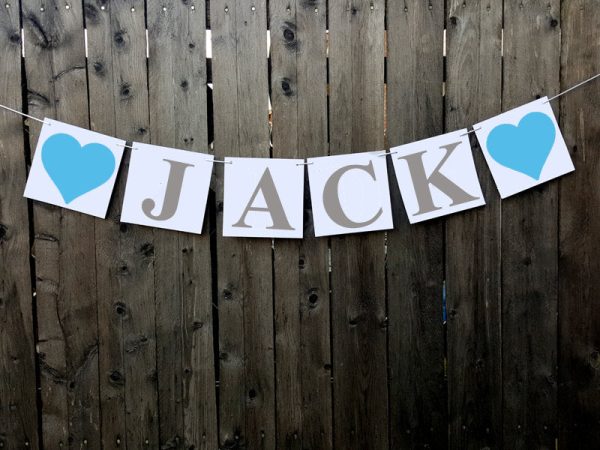 Name Banner, Rustic Decor, Photo Booth, Baby shower signs, Baby Shower Banner, Wedding Banner, Nursery Room Sign, Baby's Name, Blue and Grey