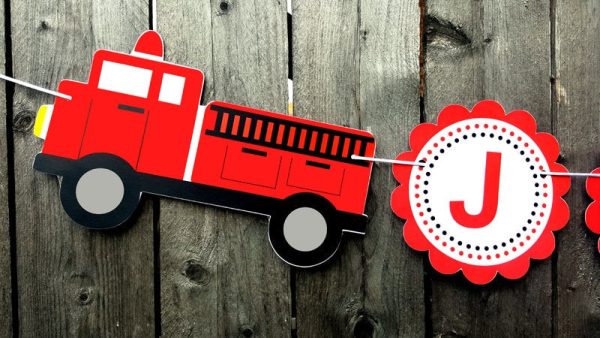 Firetruck Birthday Banner - Fireman Party Banner - Firefighter Birthday Banner - Firetruck Banner - 3D