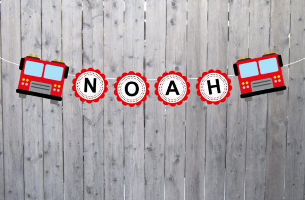 Firetruck Birthday Banner - Fireman Party Banner - Firefighter Birthday Banner - Firetruck Banner - Front View - (212171032A)
