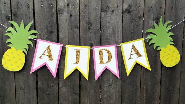 Pineapple Banner, Pineapple Birthday Banner, Pineapple Party Banner, Pineapple Bachelorette Banner, Luau Banner, Pineapple Wedding Banner