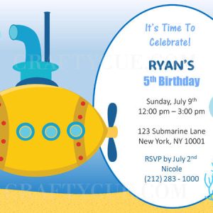 Submarine Birthday Invitation, Submarine Invitation