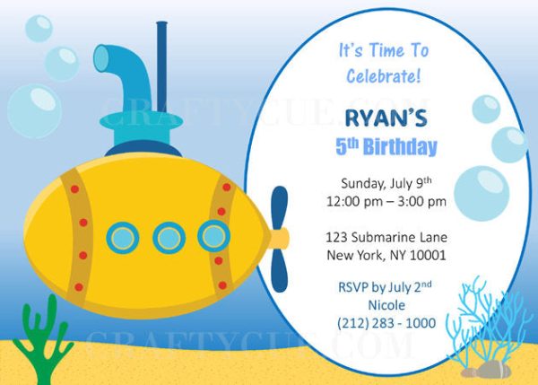 Submarine Birthday Invitation, Submarine Invitation
