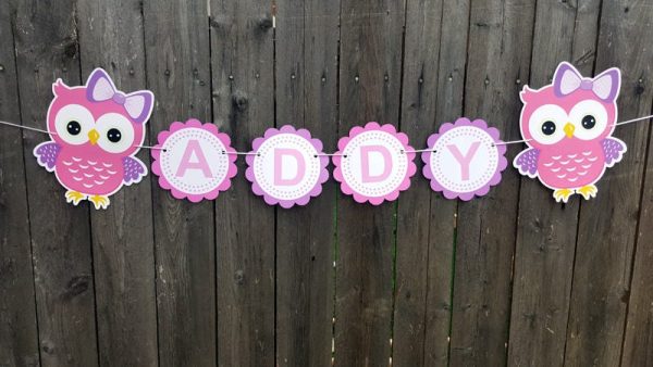 Owl Banner - Owl Birthday Banner, Owl Baby Shower Banner - Pink and Purple Owl