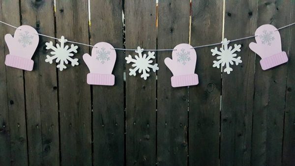 Mittens and Snowflake Garland, Mittens and Snowflake Banner, Winter Baby Shower, Winter Birthday, Winter Onederland