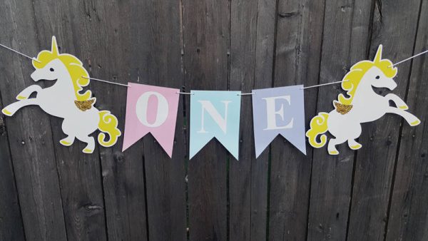 Unicorn ONE Banner, Unicorn Banner - Unicorn Party - Unicorn Backdrop - Unicorn Birthday Banner - Unicorn Decoration, Tulle Banner, Tassle