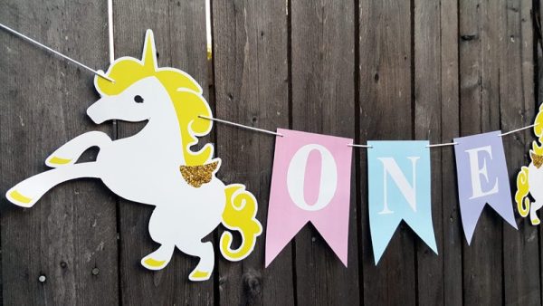 Unicorn ONE Banner, Unicorn Banner - Unicorn Party - Unicorn Backdrop - Unicorn Birthday Banner - Unicorn Decoration, Tulle Banner, Tassle