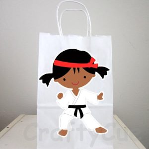 Karate Goody Bags, Karate Girl Goody Bags, Karate Girl Favor Bags, Karate Girl Party Bags, Karate Goodie Bags, African American Girl