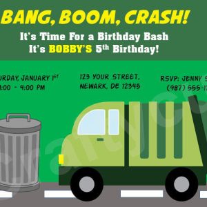 Garbage Truck Birthday Invitation - Garbage Truck Party Invitation - Garbage Truck Invitation