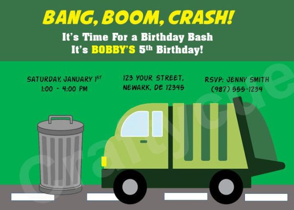 Garbage Truck Birthday Invitation - Garbage Truck Party Invitation - Garbage Truck Invitation