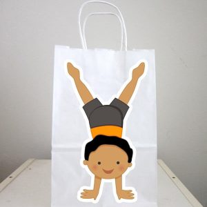 Gymnastics Party Favor, Goody, Gift Bags - Boy Gymnastics Favor Bags - African American