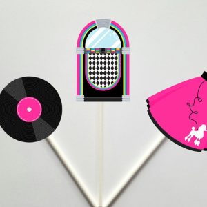 50's Cupcake Toppers, Poodle Skirt Cupcake Toppers, Jukebox Cupcake Toppers