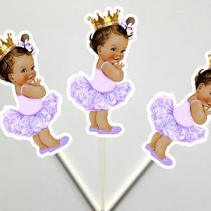 Princess Baby Shower Cupcake Toppers - Princess Cupcake Toppers, Lavender Gold Cupcake Toppers, Ballerina Cupcake Toppers 37181227P