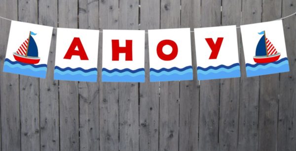 Nautical Garland, Nautical Banner, Ahoy Banner, Sailboat Banner, Nautical Baby Shower, Nautical Birthday, Photo Prop, Nautical Decorations
