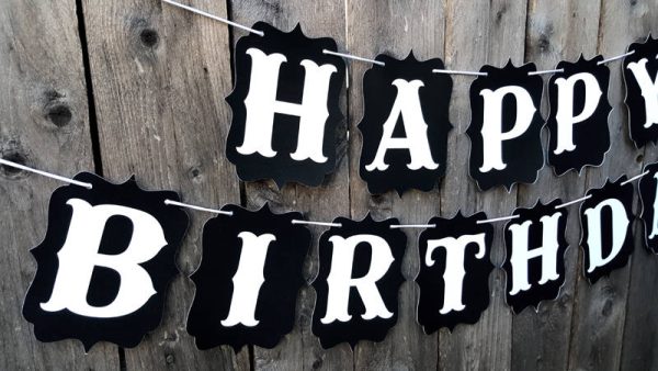 HAPPY BIRTHDAY BANNER, Black and White Banner, Retirement Banner, Birthday Banner, Personalized Banner