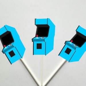 Arcade Cupcake Toppers, Arcade Game Cupcake Toppers, Video Game Cupcake Toppers - Gaming Cupcake Toppers, 80's cupcake toppers, Blue Arcade