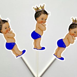 Prince Baby Shower Cupcake Toppers - Royal Prince Cupcake Toppers with Gold Crowns 91718127P