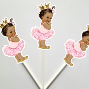 Princess Baby Shower Cupcake Toppers - Princess Cupcake Toppers, Pink Gold Cupcake Toppers, Ballerina Cupcake Toppers - 22518542P