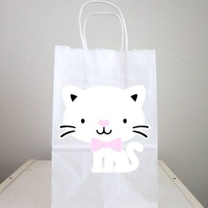 Cat Goody Bags, Cat Favor Bags, Cat Goodie Bags, Cat Party Bags, Kitty Goody Bags, White Cat With Bow