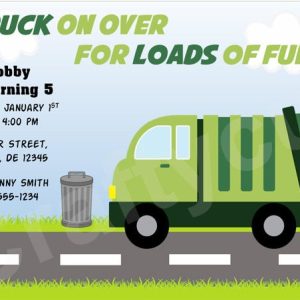 Garbage Truck Birthday Invitation - Garbage Truck Party Invitation - Garbage Truck Invitation