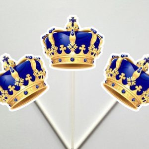 Crown Cupcake Toppers, Prince Baby Shower Cupcake Toppers - Royal Prince Cupcake Toppers with Gold Crowns