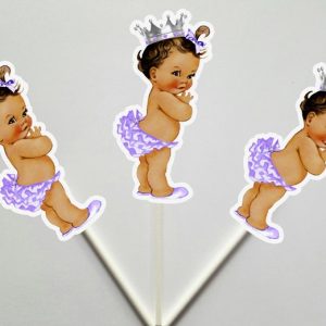 Princess Baby Shower Cupcake Toppers - Princess Cupcake Toppers, Lavender Silver Cupcake Toppers, Ballerina Cupcake Toppers - 4919147P