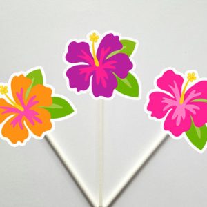 Hibiscus Cupcake Toppers - Beach Cupcake Toppers - Beach Party Cupcake Toppers, Hibiscus Flower, Wedding Cupcake Toppers