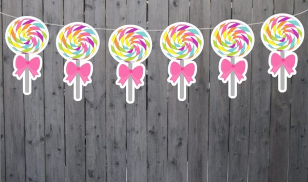 Lollipop Pink Bow Garland, Lollipop Banner, Candy Garland, Candy Bar Banner, Candy Birthday, Candy Decoration, Candy Buffet, Photo Prop