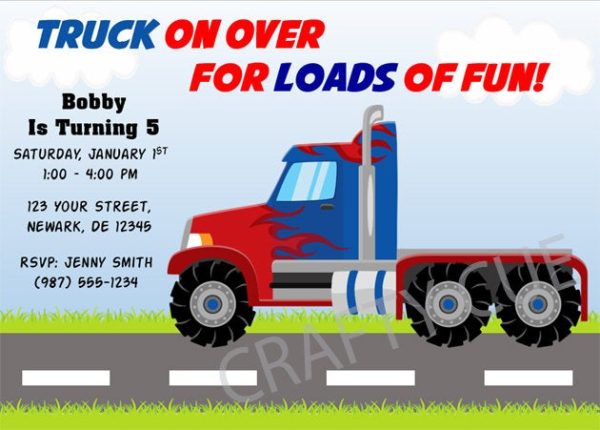 Semi Truck Birthday Invitation - Semi Truck Party Invitation - Semi Truck Invitation - Semi Truck Invite