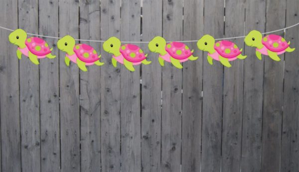 Turtle Garland, Turtle Banner, Turtle Decorations, Under the Sea Banner, Garland, Pink Turtle, Baby Shower, Photo Prop (114171030P)