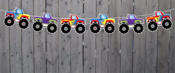 Monster Truck Banner, Monster Truck Birthday Banner - Monster Truck Party Banner - Monster Truck Sign