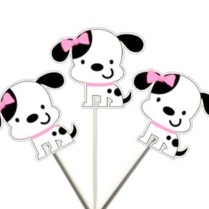 Girl Puppy Dog Cupcake Toppers, Girl Dog, Girl Dalmatian Cupcake Toppers