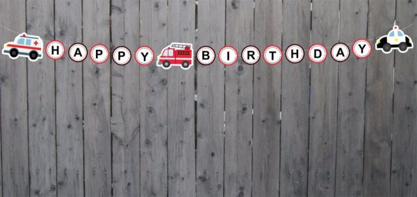 Emergency Vehicles Banner, Emergency Vehicles Birthday, Ambulance Banner, Firetruck Banner, Police Banner, Transportation Banner