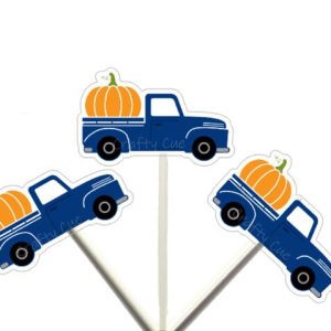 Blue Truck With Pumpkin Cupcake Toppers, Truck Cake Toppers, Fall Cupcake Toppers, Halloween Cupcake Toppers, Pumpkin Cupcake Toppers