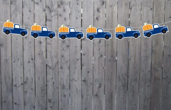 Blue Truck With Pumpkin Cupcake Toppers, Truck Cake Toppers, Fall Cupcake Toppers, Halloween Cupcake Toppers, Pumpkin Cupcake Toppers