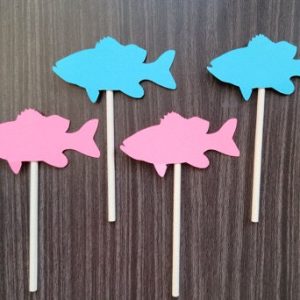 Fish Cupcake Toppers, Pink and Blue Fish Cupcake Toppers, Fish Gender Reveal Cupcake Toppers (12 COUNT)