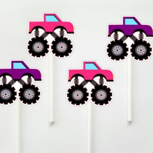 Monster Truck Cupcake Toppers,  Monster Truck Cake Toppers, Monster Truck Birthday, Pink and Purple Monster Trucks - 513211120A