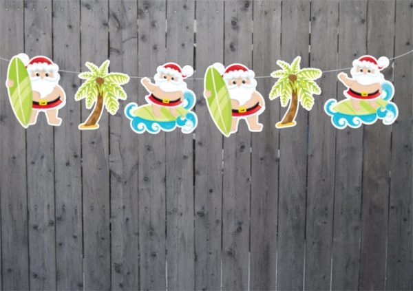 Christmas Garland, Hot, Christmas Banner, Tropical, Santa Decorations, Summer, Beach, Surfing